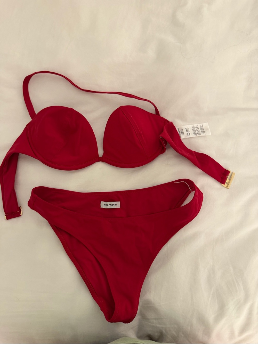 Reformation Red Bikini Set with Gold Hardware